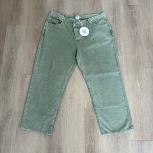 Princess Polly Womens Jeans Size 18 Green Holly Asymmetric Straight Leg Denim